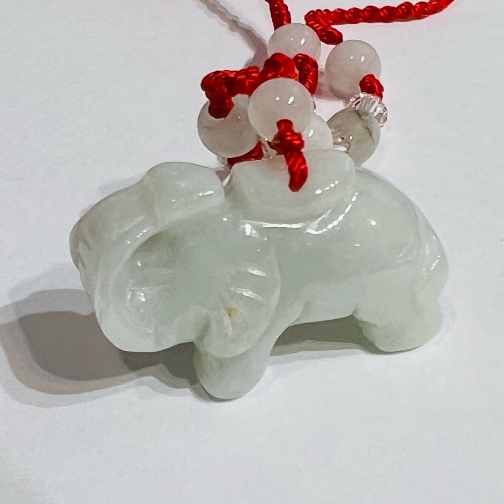 Jade Elephant Pendant with Red Cord
